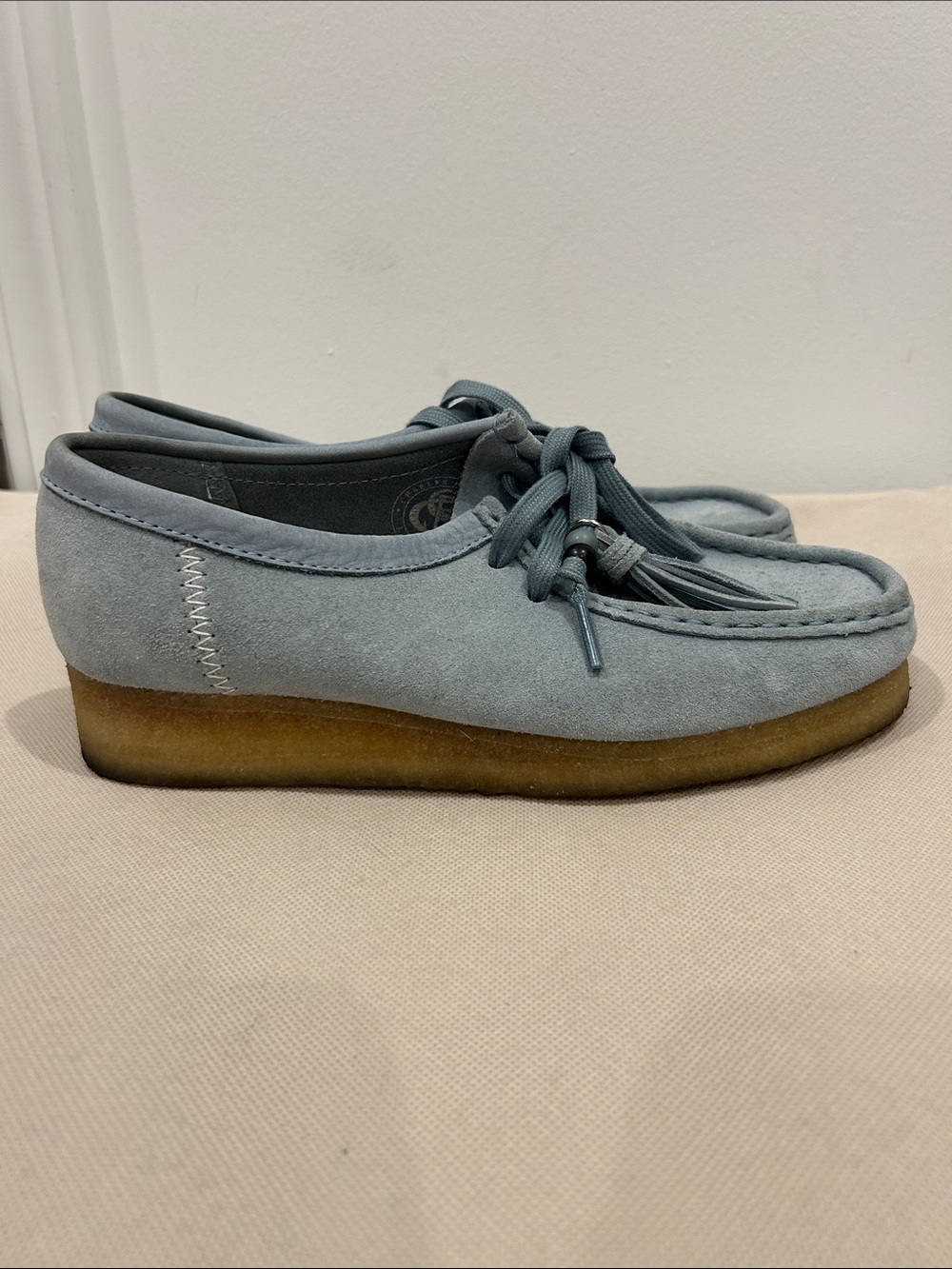 Clarks Blue Suede Tassel Wallabee Loafer - Picture 6 of 12